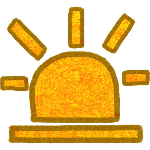  a yellow line, above the line is a half sun with 5 rays